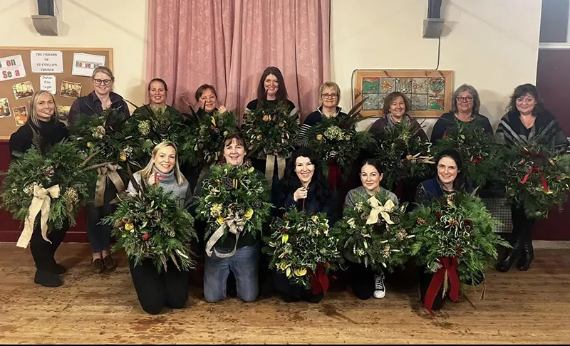 Wreath making in Llangunllo Christmas 2023